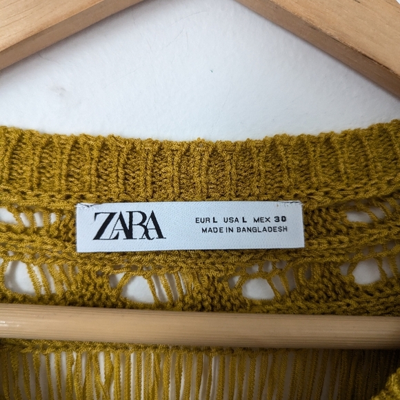 Zara Mustard Yellow Open Knit Crochet Sleeveless Lightweight Vest Tank Top - Picture 3 of 6